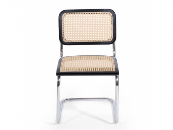 Silla negra con ratán natural y acero cromado  merkamueble