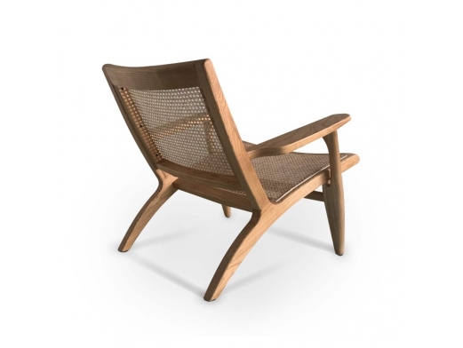 Sillón madera de olmo color madera con asiento de mimbre  merkamueble 2
