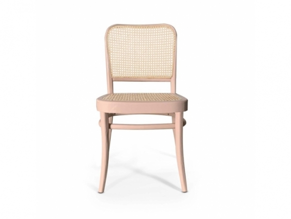 Silla madera de olmo color rosa con asiento de mimbre  merkamueble