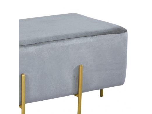 Puff rectangular terciopelo gris y patas doradas  merkamueble 2