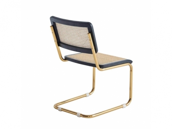 Silla símil ratán madera negra y patas doradas  merkamueble