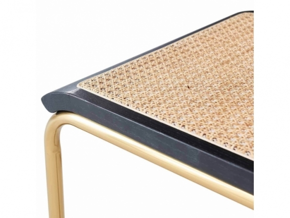 Silla símil ratán madera negra y patas doradas  merkamueble