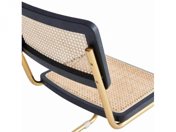 Silla símil ratán madera negra y patas doradas  merkamueble