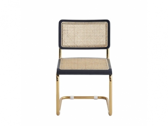 Silla símil ratán madera negra y patas doradas  merkamueble