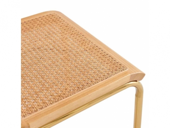 Silla símil ratán madera clara y patas doradas  merkamueble