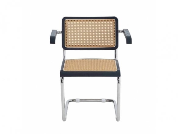 Sillón recto símil ratán madera negra y patas plateadas  merkamueble