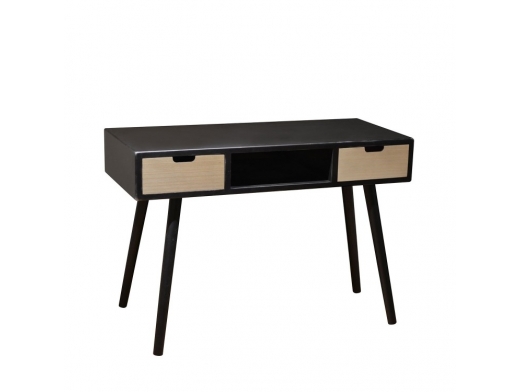 Mesa de escritorio color negro y madera con 2 cajones 110 cm  merkamueble 2