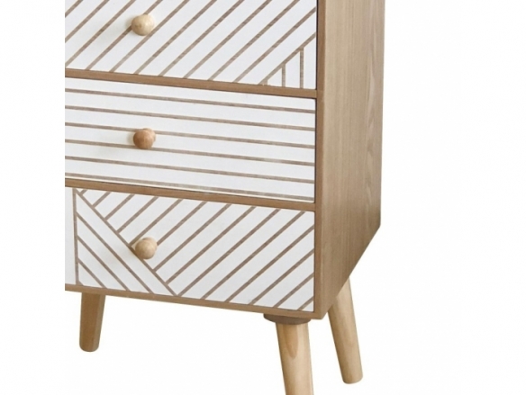 Mesita con 3 cajones y frontal blanco rayas  merkamueble