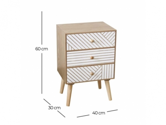 Mesita con 3 cajones y frontal blanco rayas  merkamueble