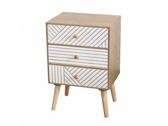 Mesita con 3 cajones y frontal blanco rayas  merkamueble