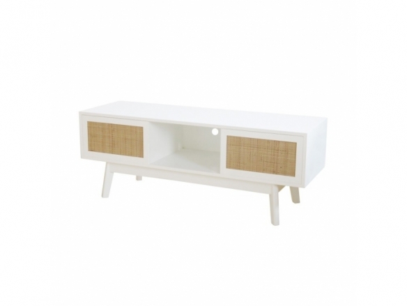 Mueble TV blanco con 2 cajones y patas  merkamueble