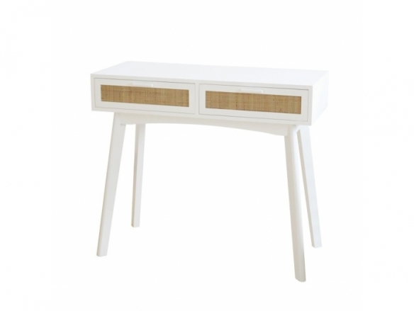 Mesa de escritorio blanca con 2 cajones y patas 90 cm  merkamueble