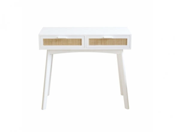 Mesa de escritorio blanca con 2 cajones y patas 90 cm  merkamueble