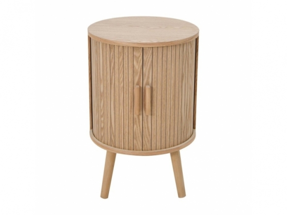 Mesita redonda con rayas color madera  merkamueble