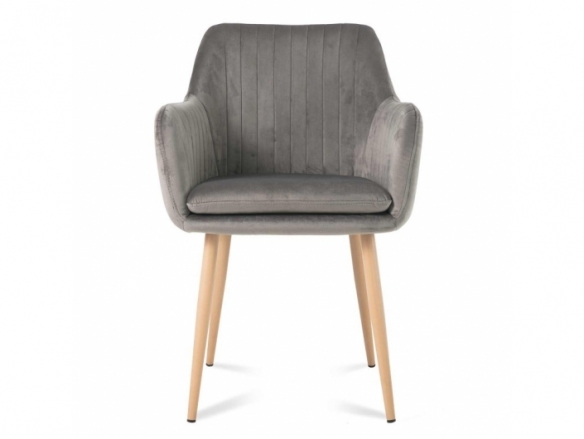 Sillón de terciopelo gris con patas metálicas efecto haya  merkamueble