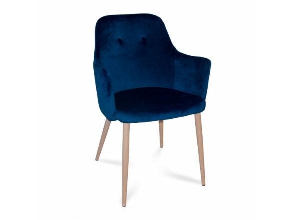 Sillón de terciopelo azul con patas metálicas efecto haya  merkamueble