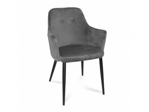 Sillón de terciopelo gris con patas negras  merkamueble