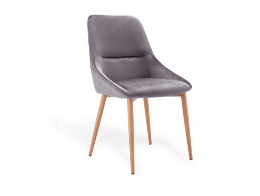 Silla de terciopelo gris y patas metalicas  merkamueble 2
