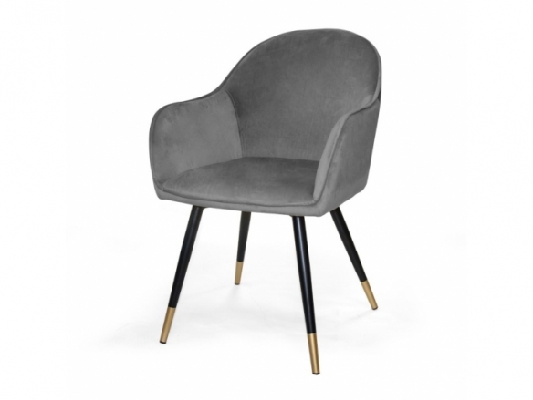 Sillón de terciopelo gris con patas negras y doradas  merkamueble