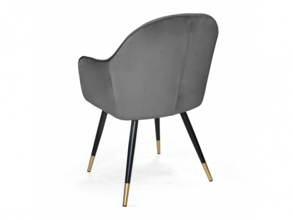 Sillón de terciopelo gris con patas negras y doradas  merkamueble