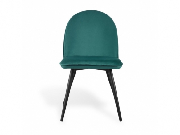 Silla de terciopelo verde y patas metálicas negras  merkamueble