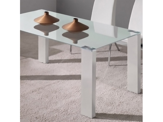 Mesa rectangular de cristal blanco con patas en acero 160 cm  merkamueble 2