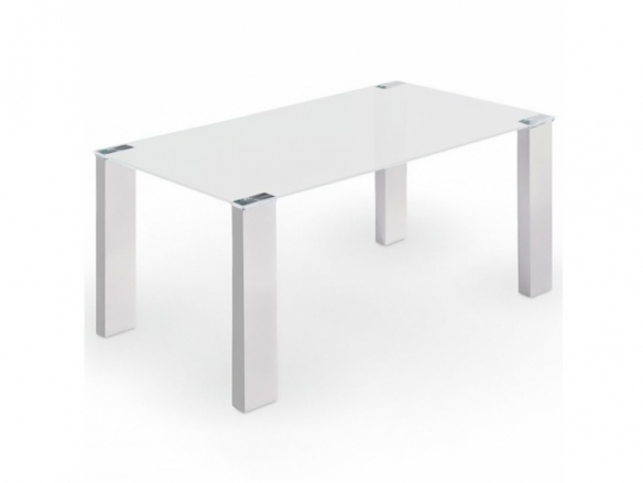Mesa rectangular de cristal blanco con patas en acero 160 cm  merkamueble