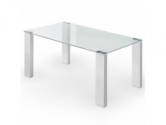 Mesa con patas blancas y cristal transparente 160 cm  merkamueble