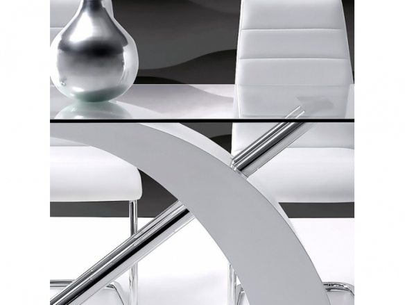 Mesa de comedor blanca con cristal y acero cromado 150 cm  merkamueble