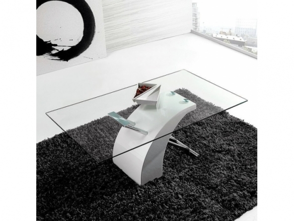 Mesa de centro blanca con cristal y acero cromado 110 cm  merkamueble