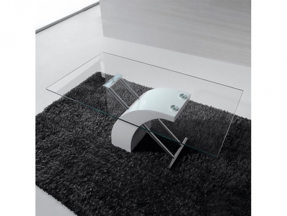 Mesa de centro blanca con cristal y acero cromado 110 cm  merkamueble