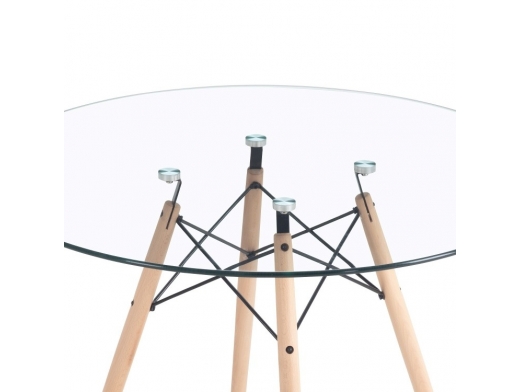 Mesa redonda cristal con patas de madera 100 cm  merkamueble 2