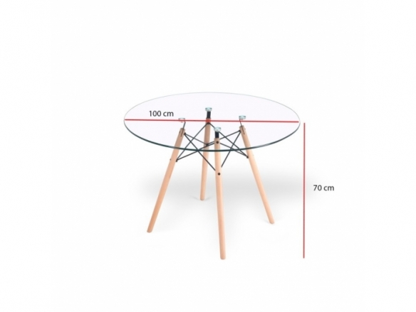 Mesa redonda cristal con patas de madera 100 cm  merkamueble