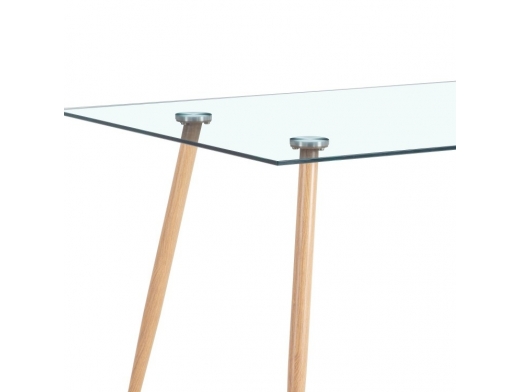 Mesa rectangular cristal con patas de madera 140 cm  merkamueble 2