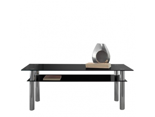 Mesa de centro rectangular de cristal negro con bandeja inferior 110 cm  merkamueble 2