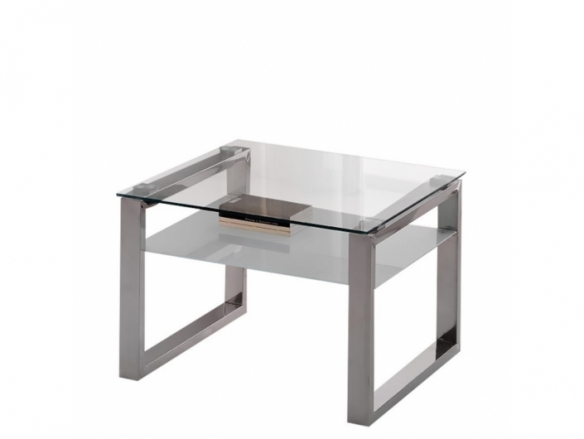 Mesa de centro cuadrado de acero con cristal templado  merkamueble