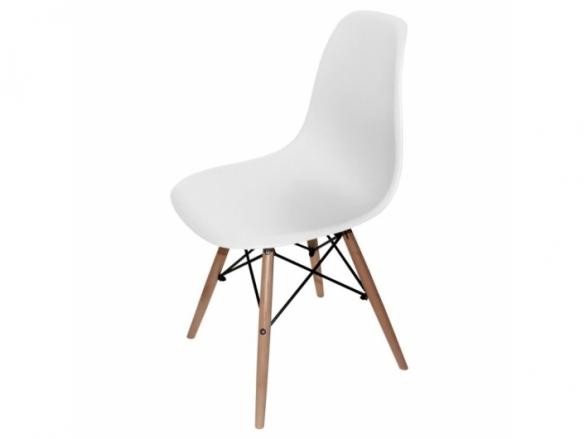 Silla blanca con asiento y patas madera  merkamueble
