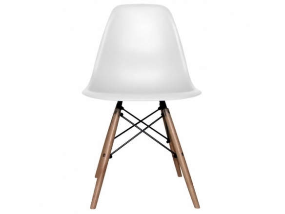 Silla blanca con asiento y patas madera  merkamueble
