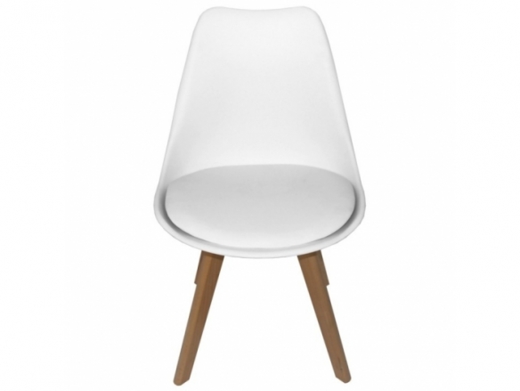 Silla blanca con patas de madera rectangulares  merkamueble