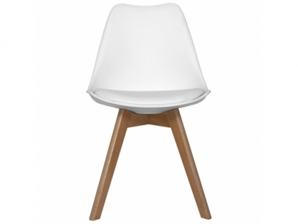 Silla blanca con patas de madera rectangulares  merkamueble