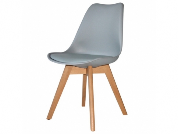 Silla gris con patas de madera rectangulares  merkamueble