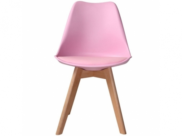 Silla rosa con patas de madera rectangulares  merkamueble