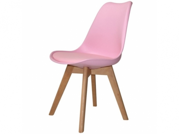 Silla rosa con patas de madera rectangulares  merkamueble