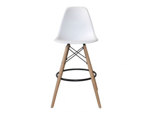 Taburete blanco con patas de madera  merkamueble 2