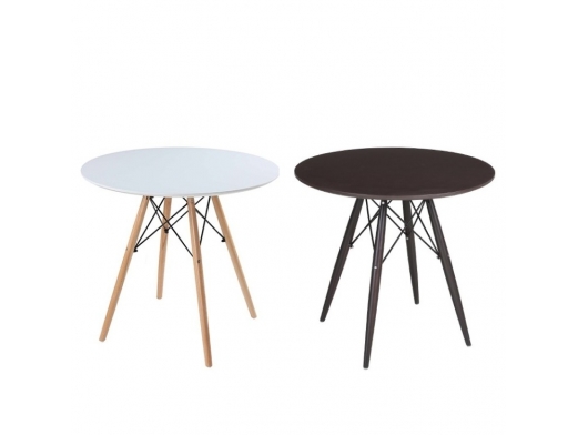 Mesa redonda blanca con patas de madera 100 cm  merkamueble 2