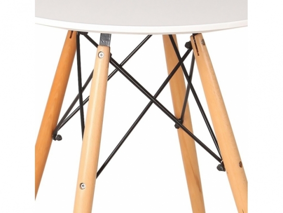 Mesa redonda blanca con patas de madera 100 cm  merkamueble