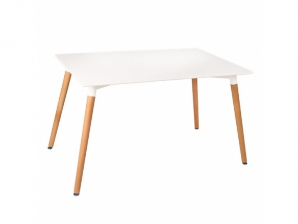 Mesa rectangular blanca con patas de madera 120 cm  merkamueble