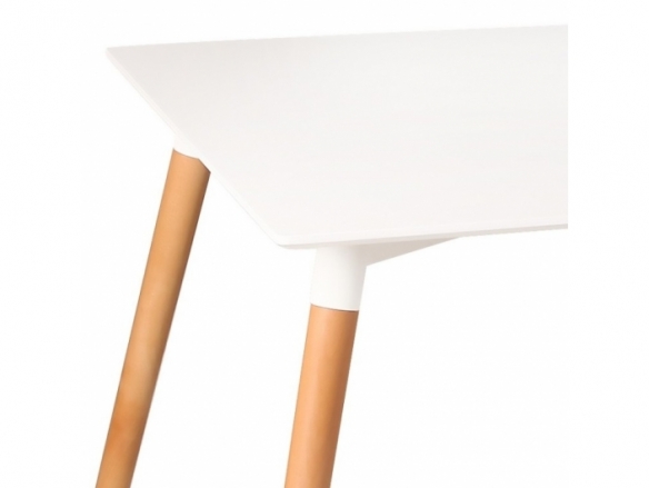Mesa rectangular blanca con patas de madera 120 cm  merkamueble