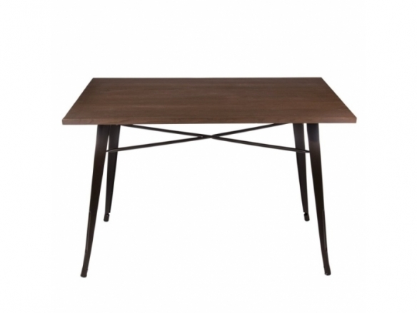 Mesa de madera de olmo oscurecida con patas metálicas 120 cm  merkamueble