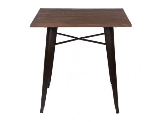 Mesa de madera de olmo oscurecida con patas metálicas 80 cm  merkamueble 2